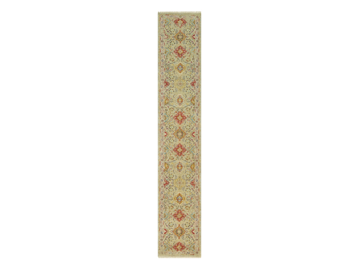 Transitional hand-knotted wool/silk runner in Beige, 2'9" x 15'10", SKU O090528