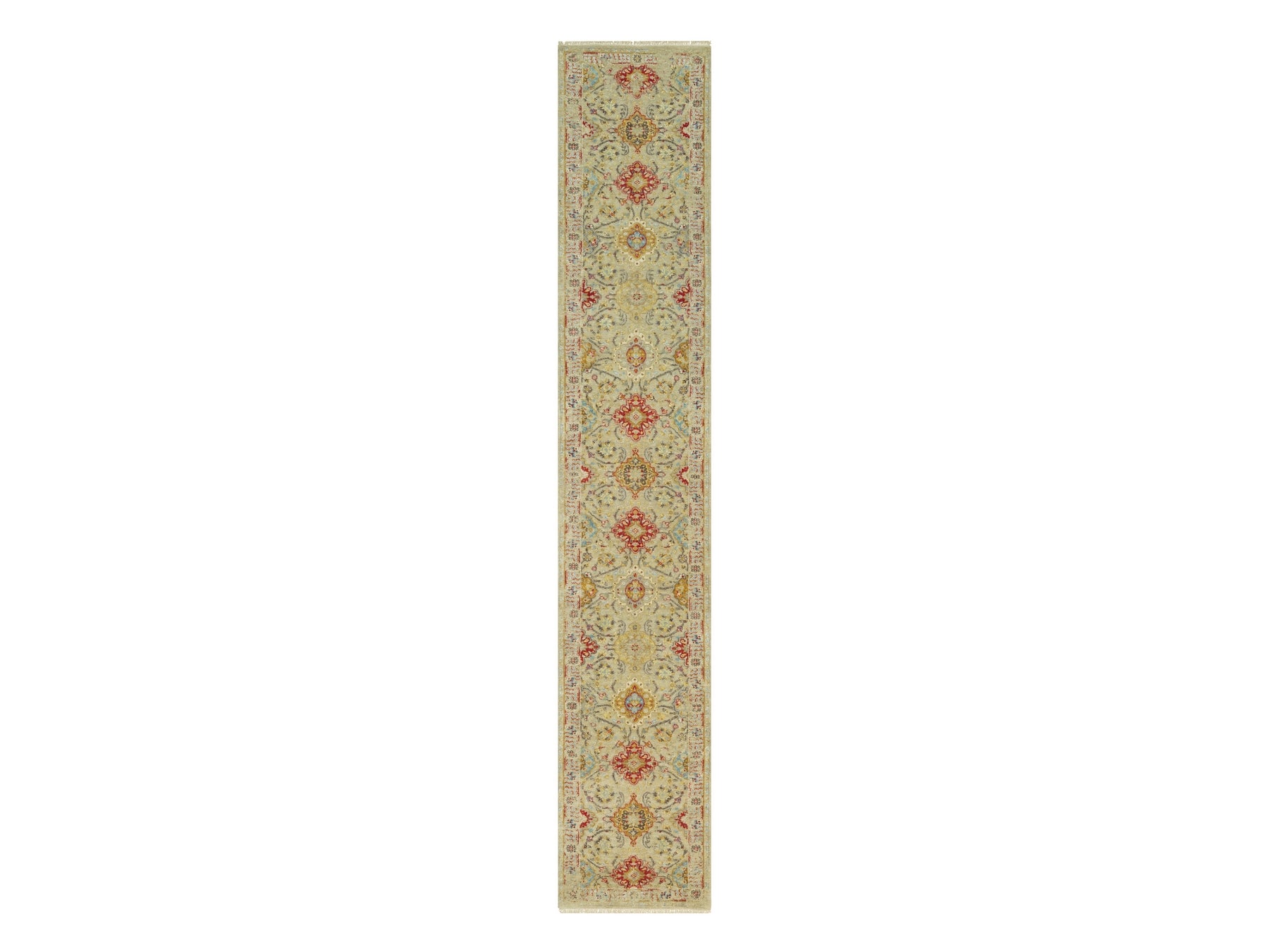 Transitional hand-knotted wool/silk runner in Beige, 2'9" x 15'10", SKU O090528