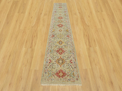 Transitional hand-knotted wool/silk runner in Beige, 2'9" x 15'10", SKU O090528