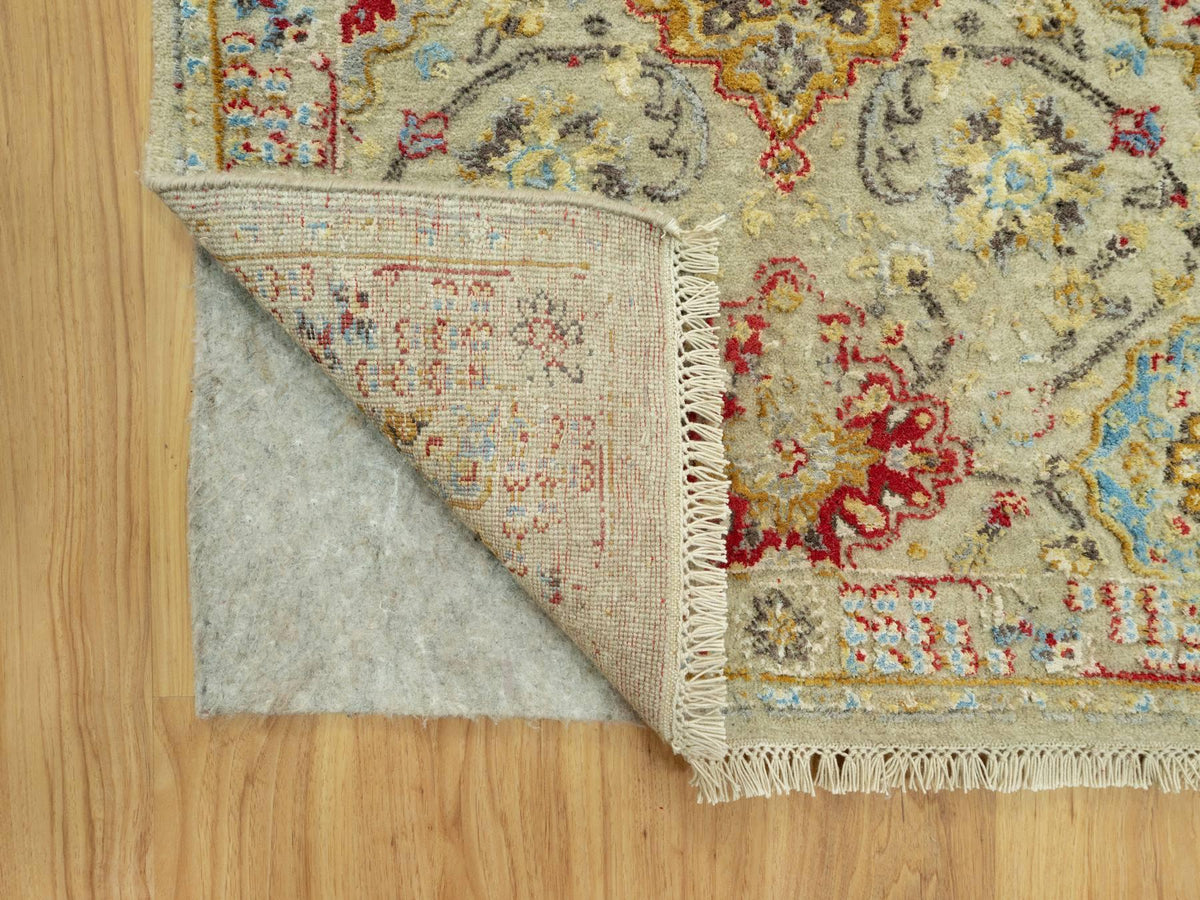 Transitional hand-knotted wool/silk runner in Beige, 2'9" x 15'10", SKU O090528
