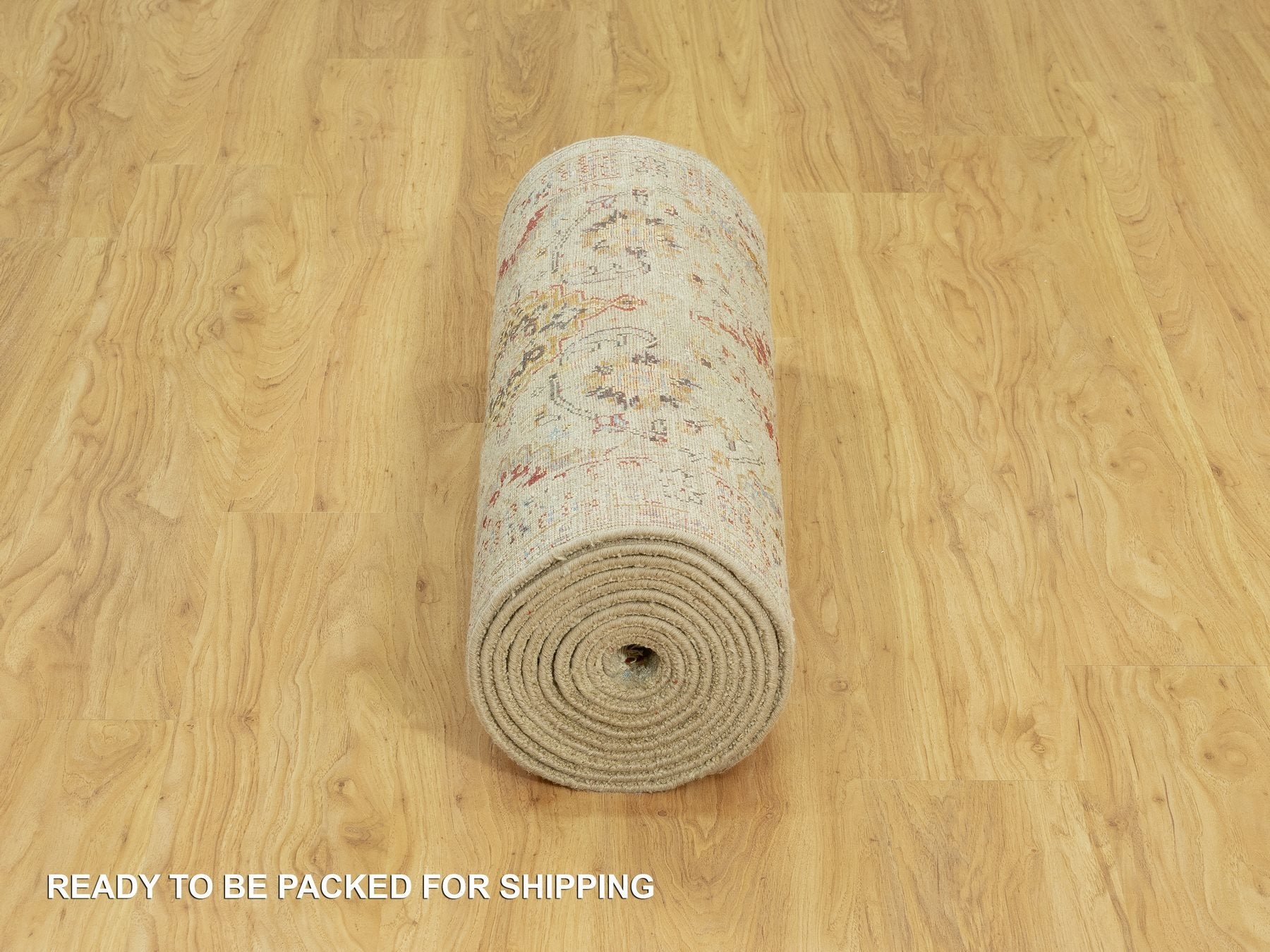 Transitional hand-knotted wool/silk runner in Beige, 2'9" x 15'10", SKU O090528