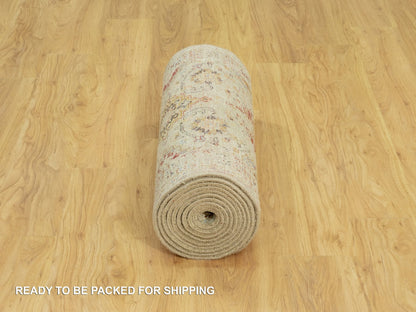 Transitional hand-knotted wool/silk runner in Beige, 2'9" x 15'10", SKU O090528