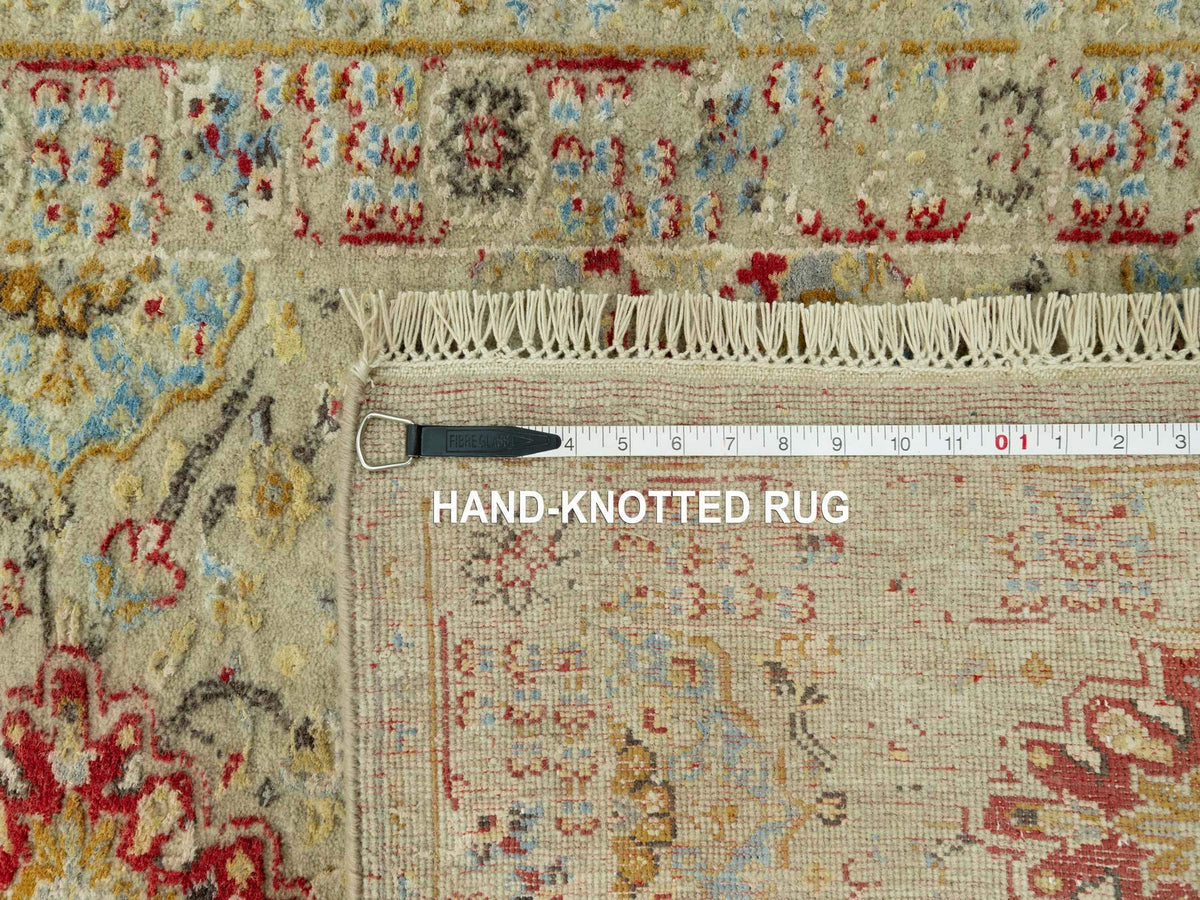 Transitional hand-knotted wool/silk runner in Beige, 2'9" x 15'10", SKU O090528