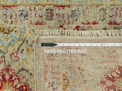 Transitional hand-knotted wool/silk runner in Beige, 2'9" x 15'10", SKU O090528