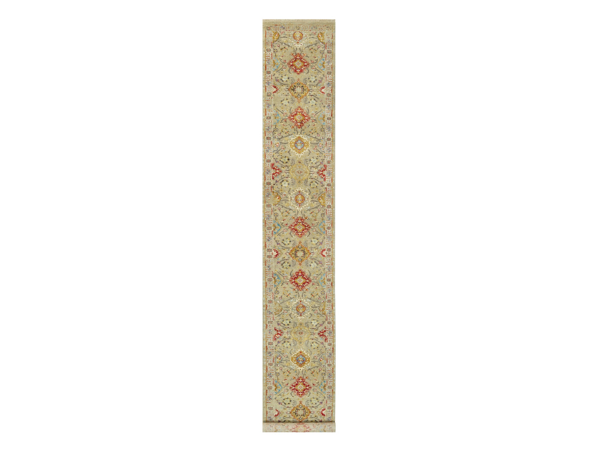 Transitional hand-knotted wool/silk runner in Beige, 2'9" x 18'0", SKU O090530