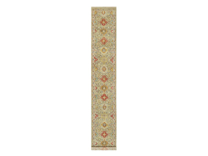 Transitional hand-knotted wool/silk runner in Beige, 2'9" x 18'0", SKU O090530
