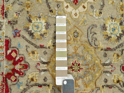 Transitional hand-knotted wool/silk runner in Beige, 2'9" x 18'0", SKU O090530