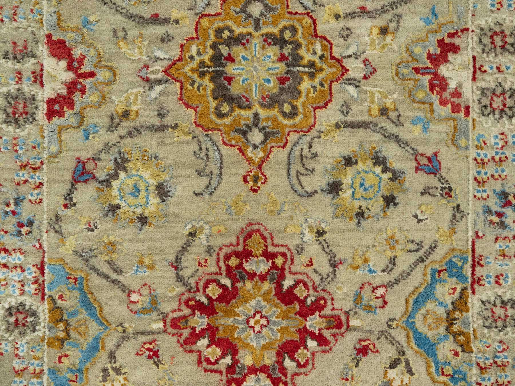 Transitional hand-knotted wool/silk runner in Beige, 2'9" x 18'0", SKU O090530