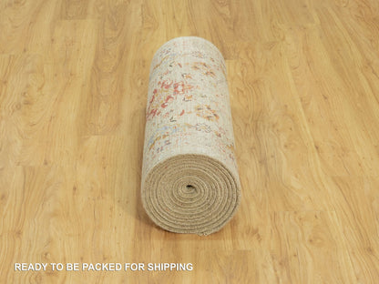 Transitional hand-knotted wool/silk runner in Beige, 2'9" x 18'0", SKU O090530