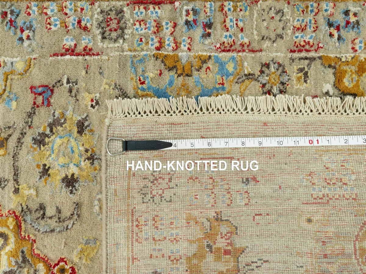 Transitional hand-knotted wool/silk runner in Beige, 2'9" x 18'0", SKU O090530