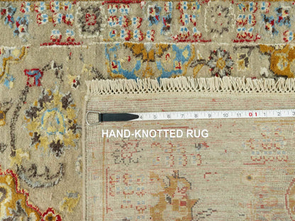 Transitional hand-knotted wool/silk runner in Beige, 2'9" x 18'0", SKU O090530