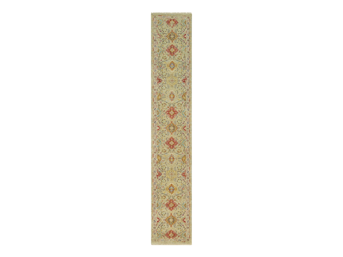 Transitional hand-knotted wool/silk runner in Beige, 2'8" x 15'10", SKU O090531
