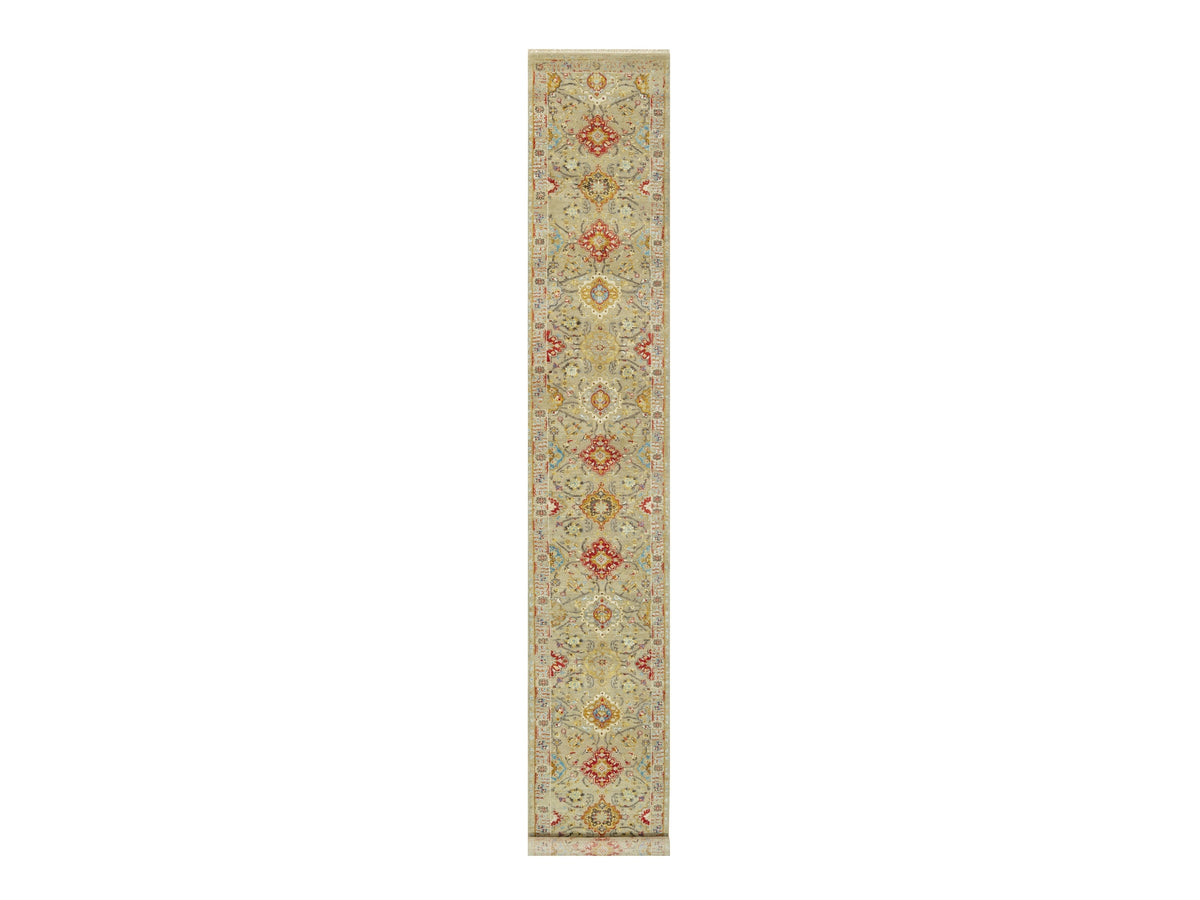 Transitional hand-knotted wool/silk runner in Beige, 2'9" x 17'11", SKU O090532