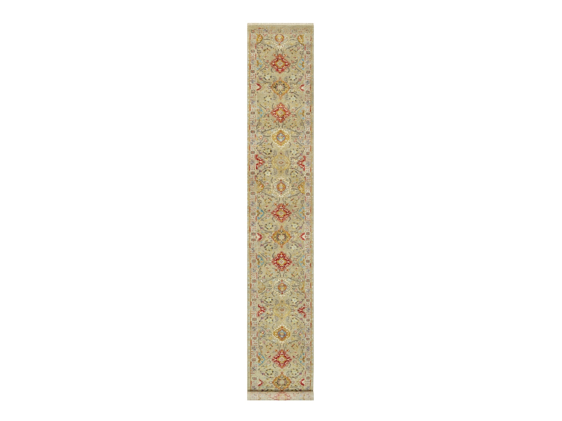 Transitional hand-knotted wool/silk runner in Beige, 2'9" x 17'11", SKU O090532