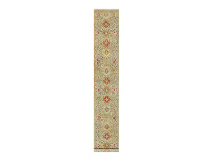 Transitional hand-knotted wool/silk runner in Beige, 2'9" x 17'11", SKU O090532
