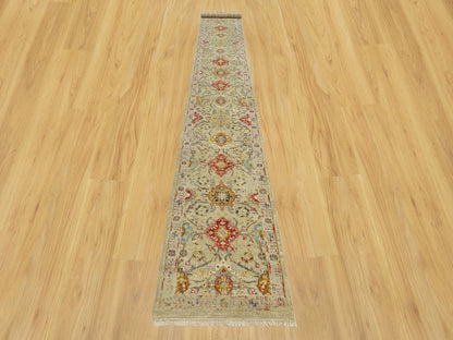 Transitional hand-knotted wool/silk runner in Beige, 2'9" x 17'11", SKU O090532