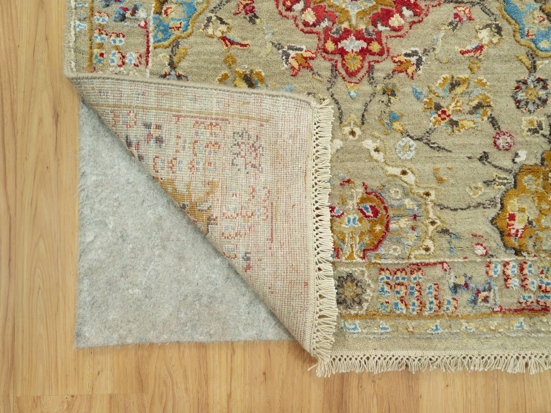 Transitional hand-knotted wool/silk runner in Beige, 2'9" x 17'11", SKU O090532