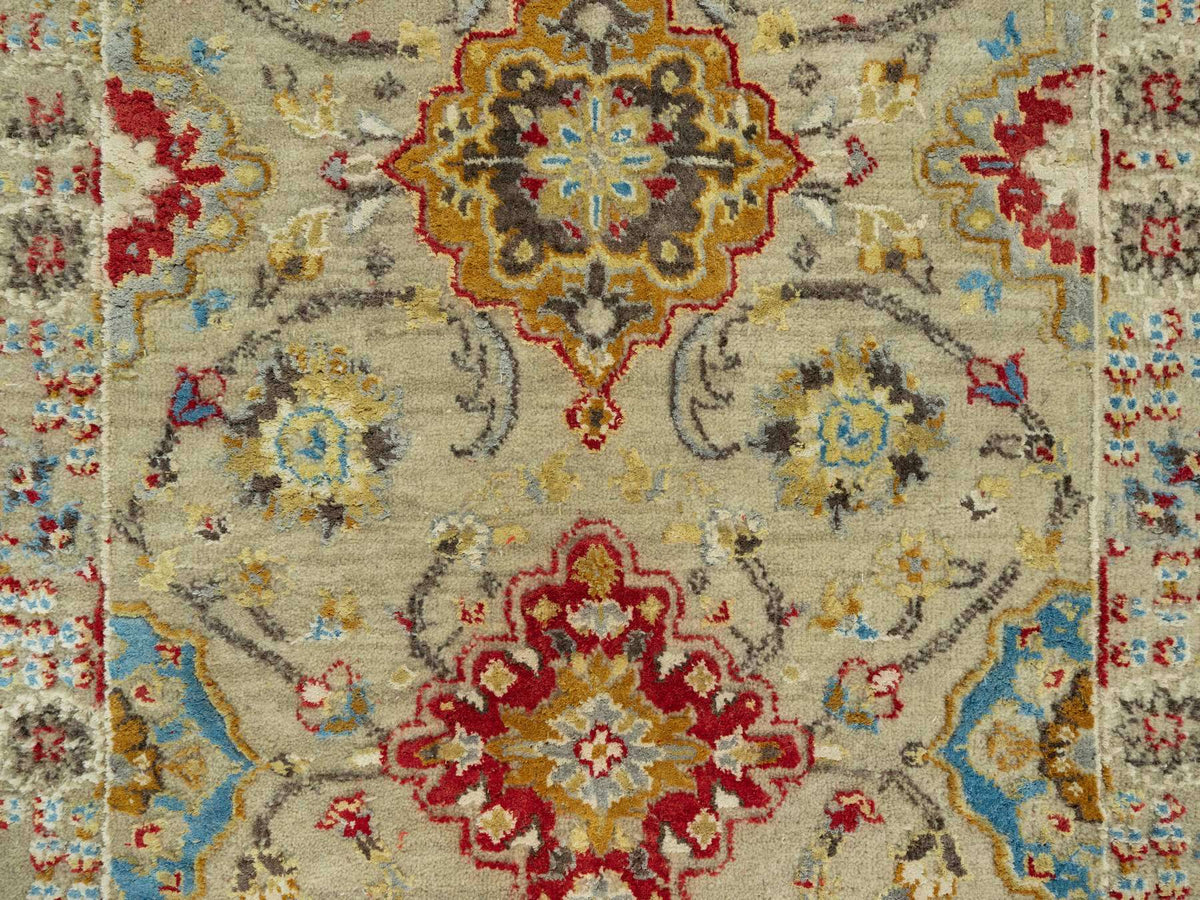 Transitional hand-knotted wool/silk runner in Beige, 2'9" x 17'11", SKU O090532