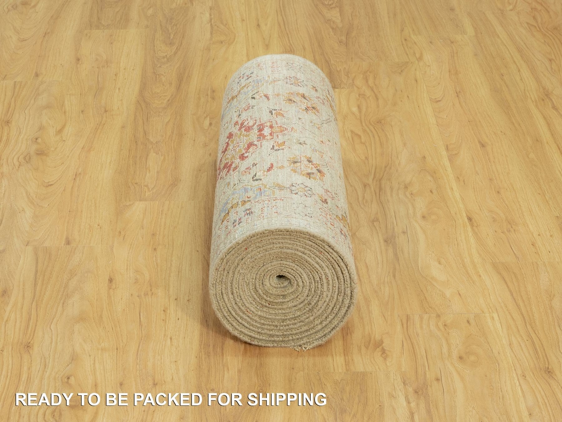 Transitional hand-knotted wool/silk runner in Beige, 2'9" x 17'11", SKU O090532
