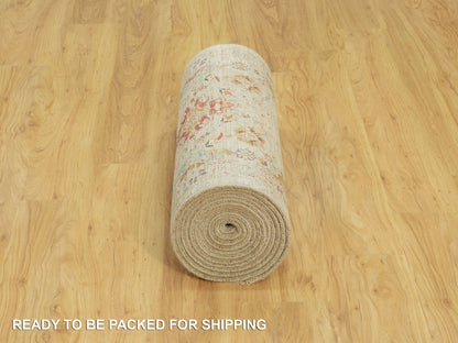 Transitional hand-knotted wool/silk runner in Beige, 2'9" x 17'11", SKU O090532