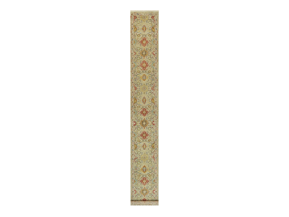 Transitional hand-knotted wool/silk runner in Beige, 2'7" x 19'10", SKU O090533