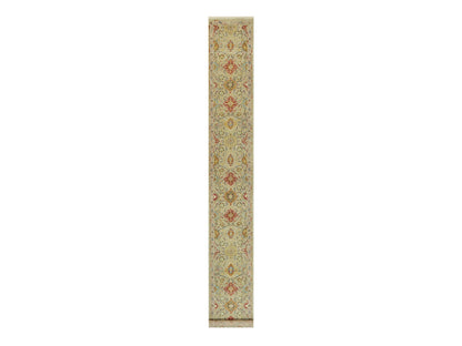 Transitional hand-knotted wool/silk runner in Beige, 2'7" x 19'10", SKU O090533