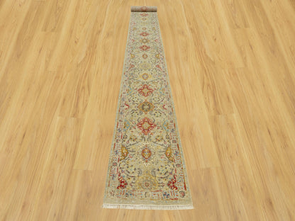 Transitional hand-knotted wool/silk runner in Beige, 2'7" x 19'10", SKU O090533