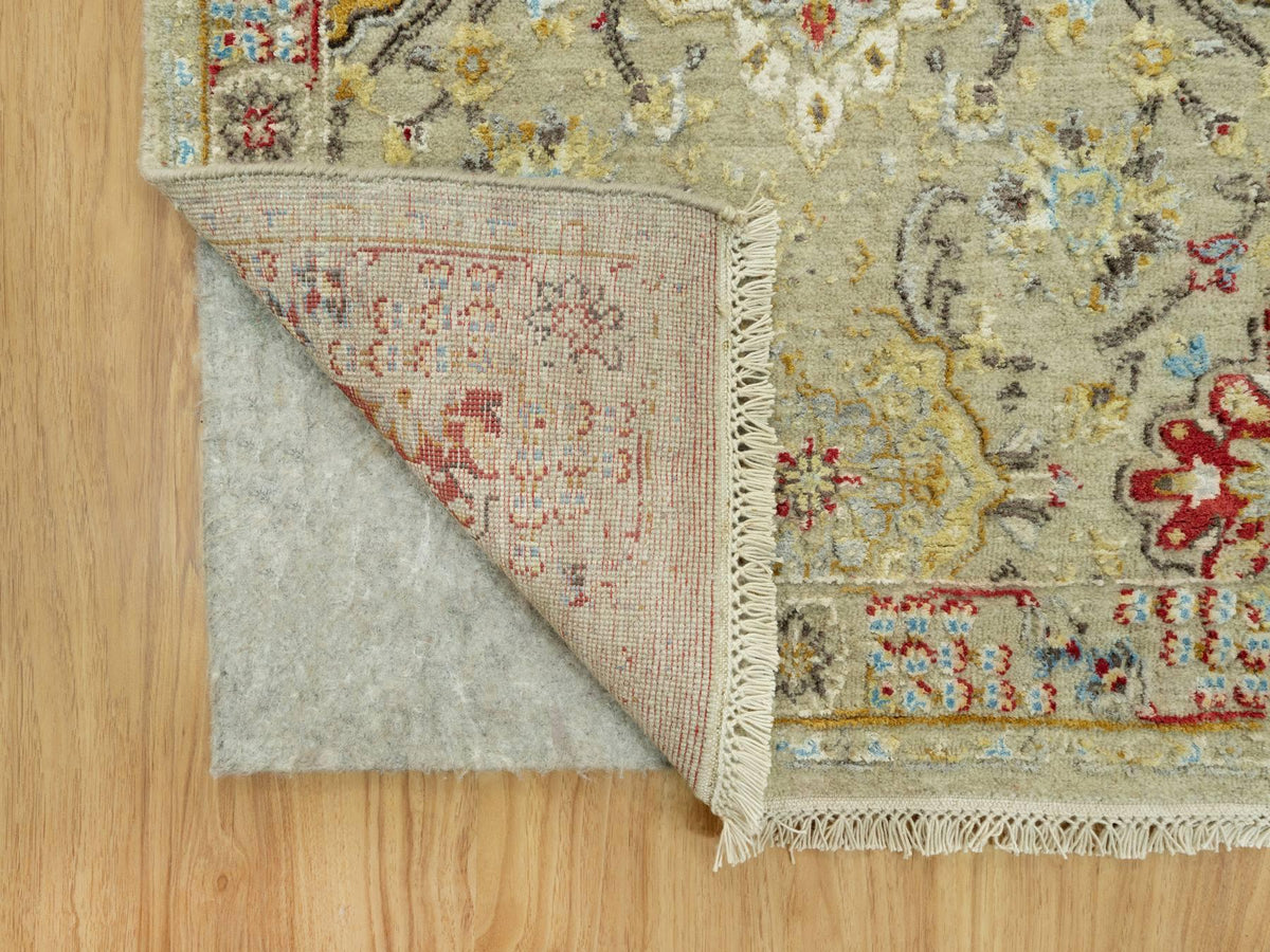 Transitional hand-knotted wool/silk runner in Beige, 2'7" x 19'10", SKU O090533