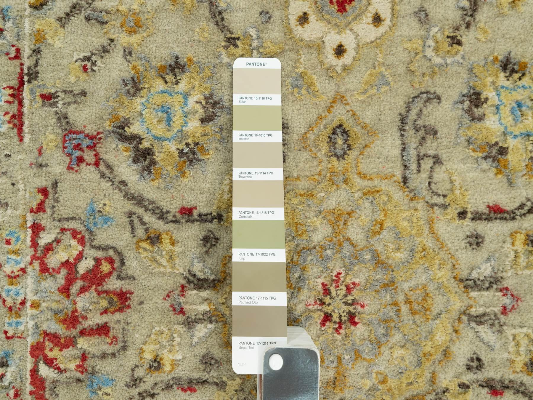 Transitional hand-knotted wool/silk runner in Beige, 2'7" x 19'10", SKU O090533