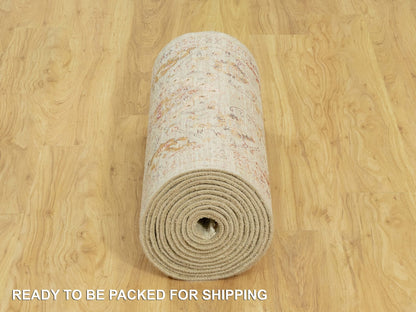 Transitional hand-knotted wool/silk runner in Beige, 2'7" x 19'10", SKU O090533
