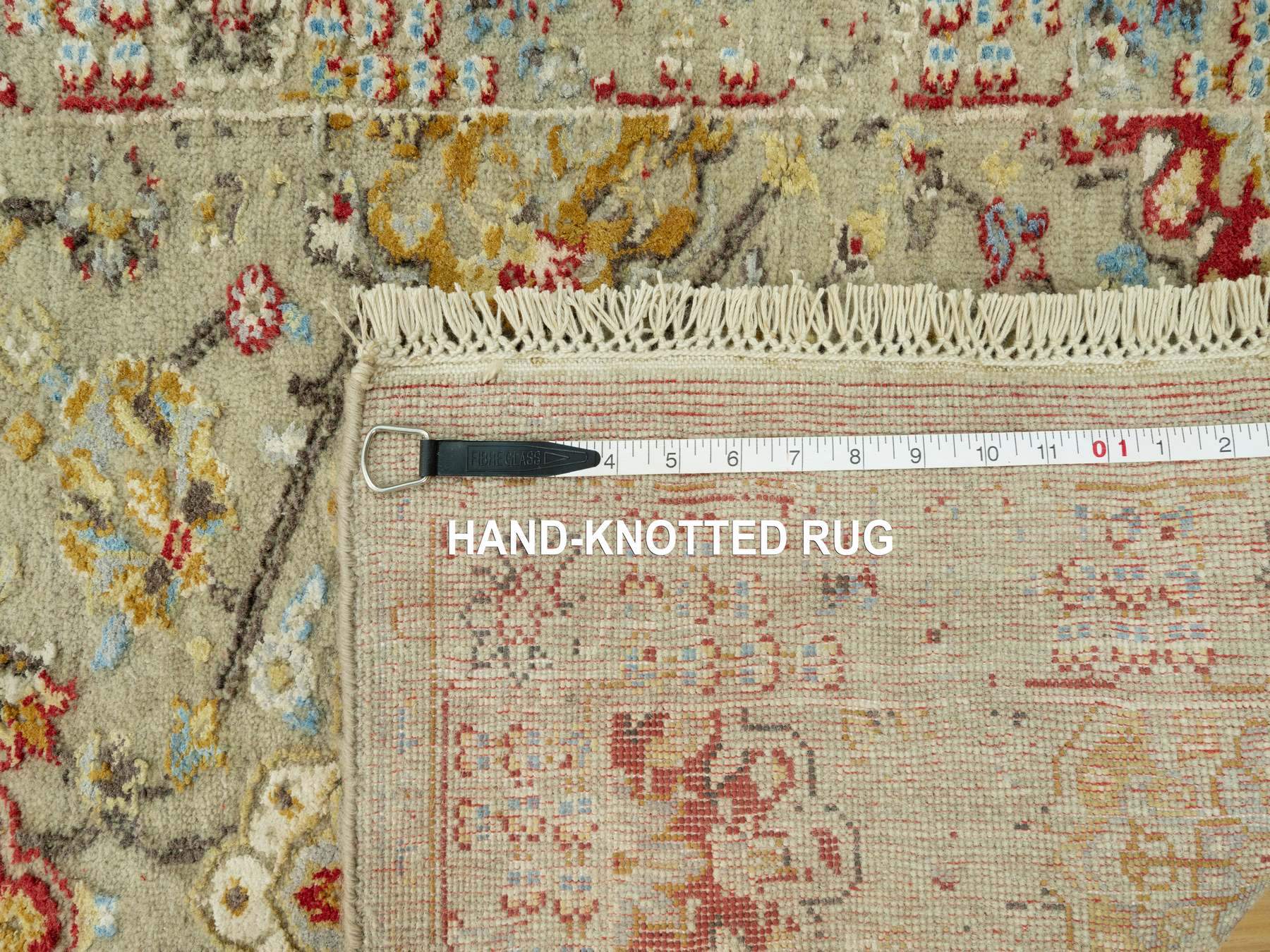 Transitional hand-knotted wool/silk runner in Beige, 2'7" x 19'10", SKU O090533