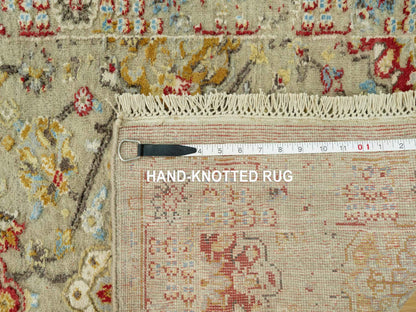 Transitional hand-knotted wool/silk runner in Beige, 2'7" x 19'10", SKU O090533