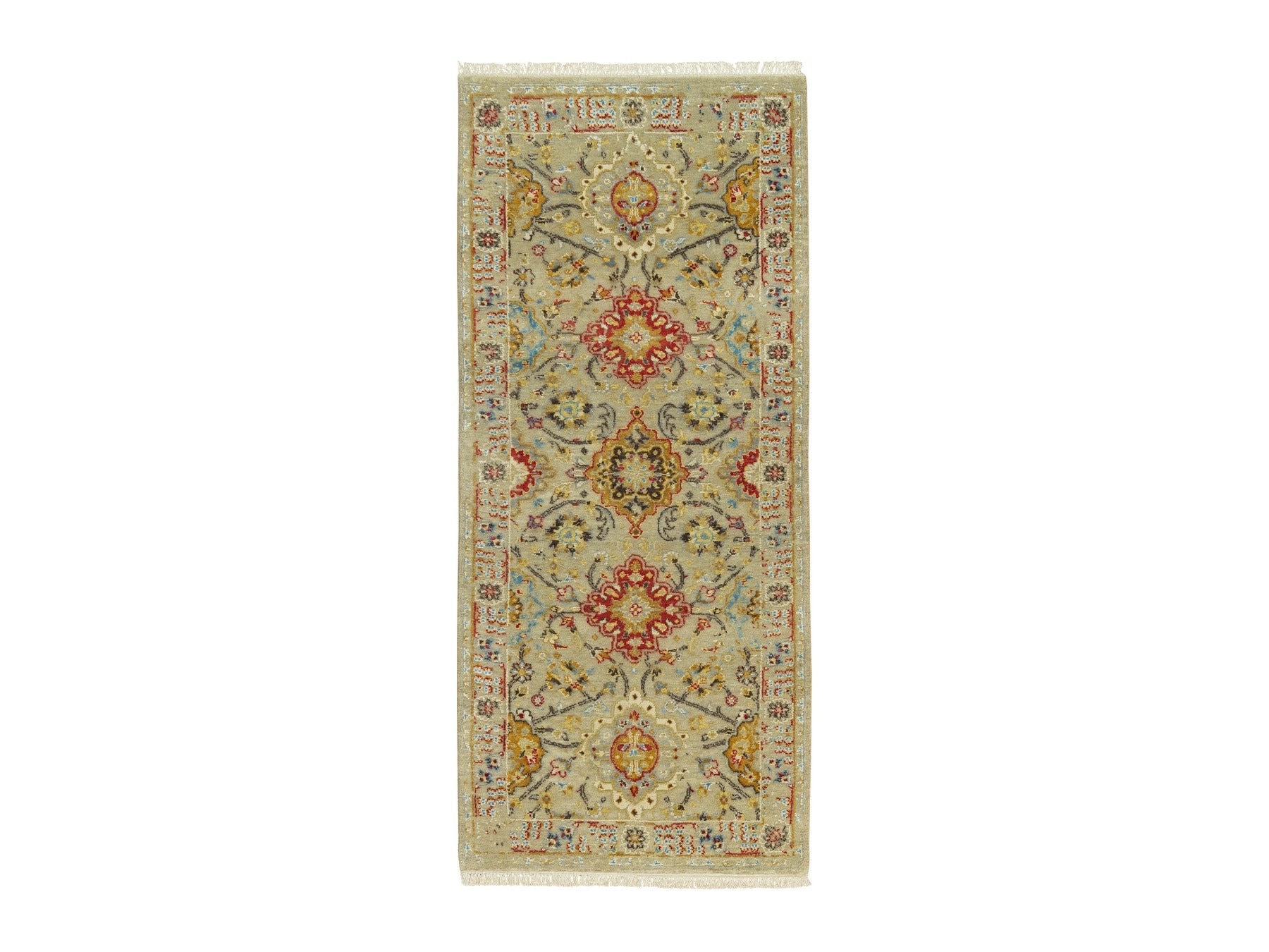 Beige 2'8" x 6'0" Transitional Hand knotted Wool/Silk Rug - Sku: O090534