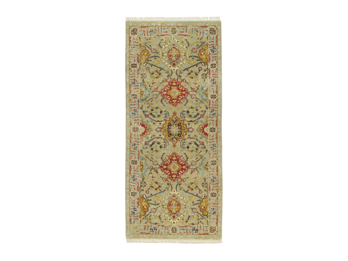 Transitional hand-knotted wool/silk runner in Beige, 2'8" x 6'0", SKU O090534