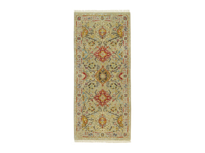 Transitional hand-knotted wool/silk runner in Beige, 2'8" x 6'0", SKU O090534