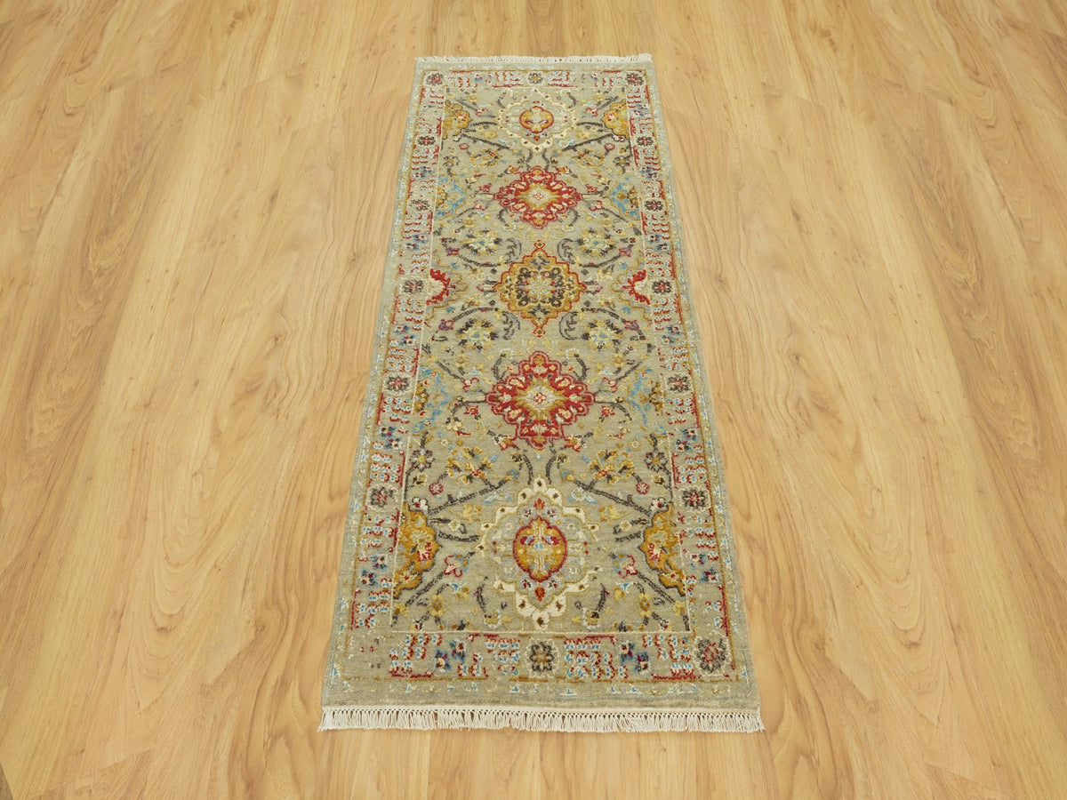 Transitional hand-knotted wool/silk runner in Beige, 2'8" x 6'0", SKU O090534