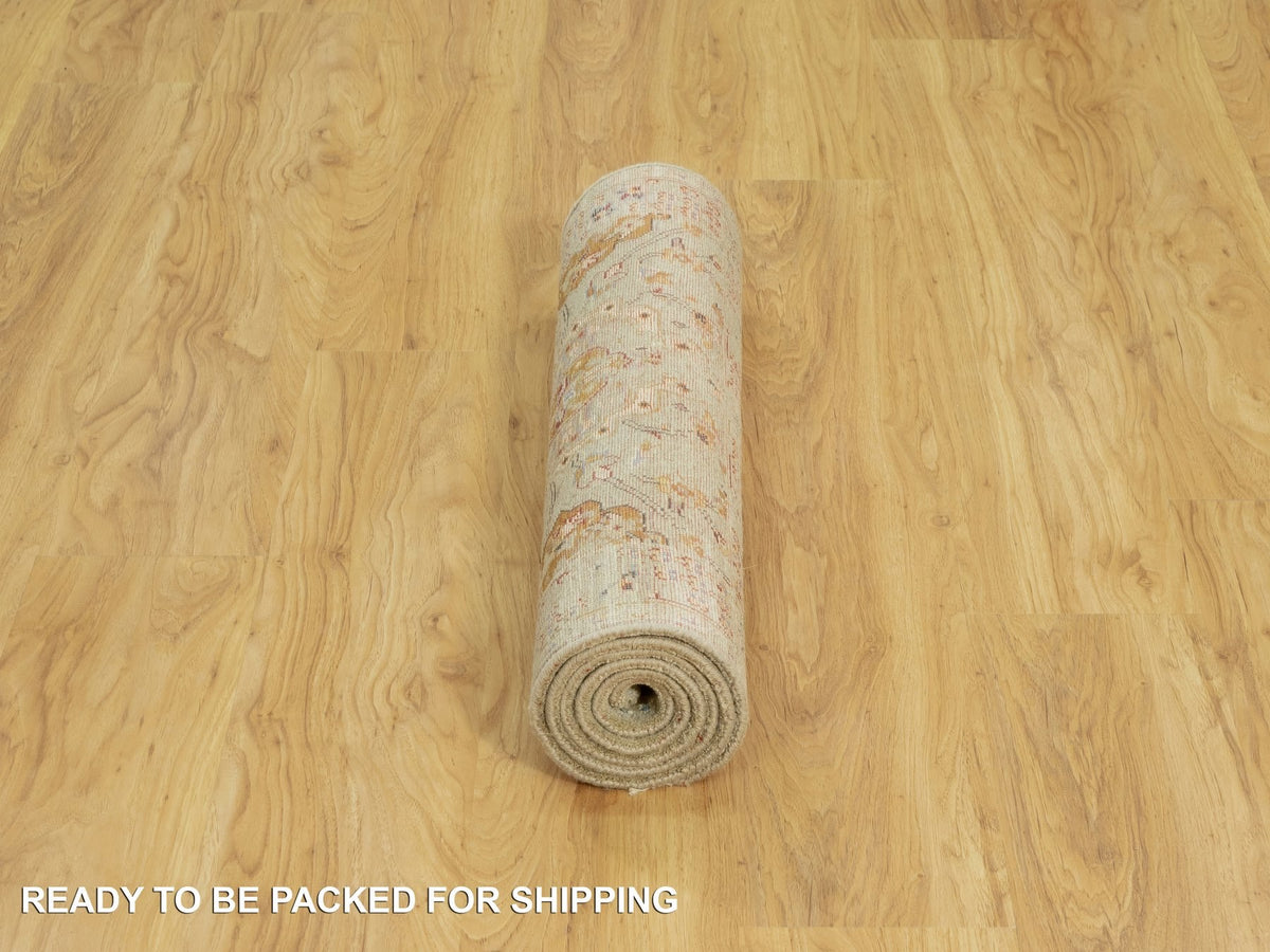Transitional hand-knotted wool/silk runner in Beige, 2'8" x 6'0", SKU O090534