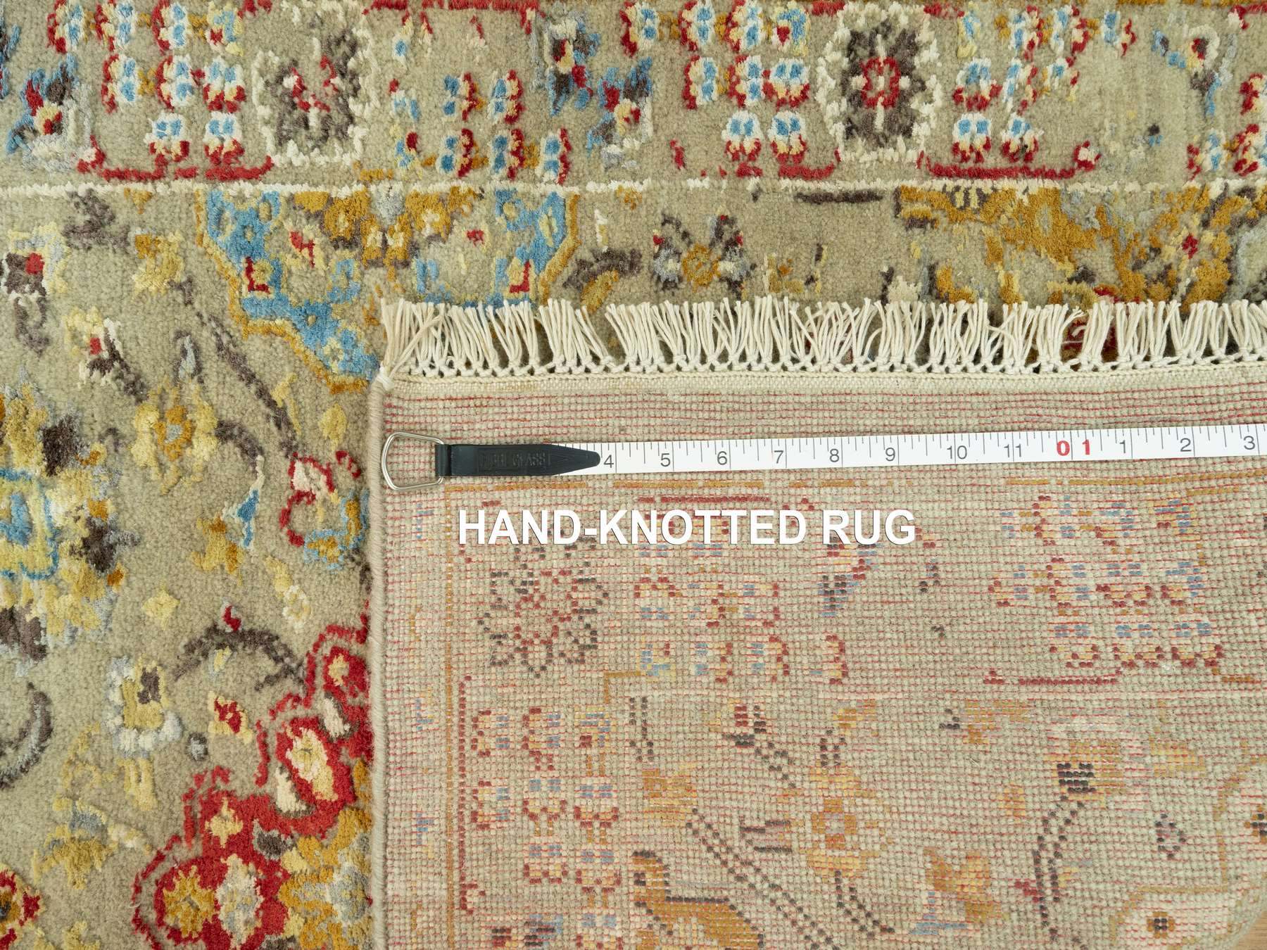 Transitional hand-knotted wool/silk runner in Beige, 2'8" x 6'0", SKU O090534