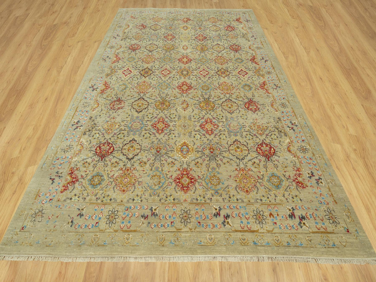 Transitional hand-knotted wool/silk rug in Beige, 10'3" x 13'10", SKU O090535