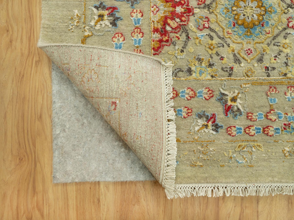 Transitional hand-knotted wool/silk rug in Beige, 10'3" x 13'10", SKU O090535