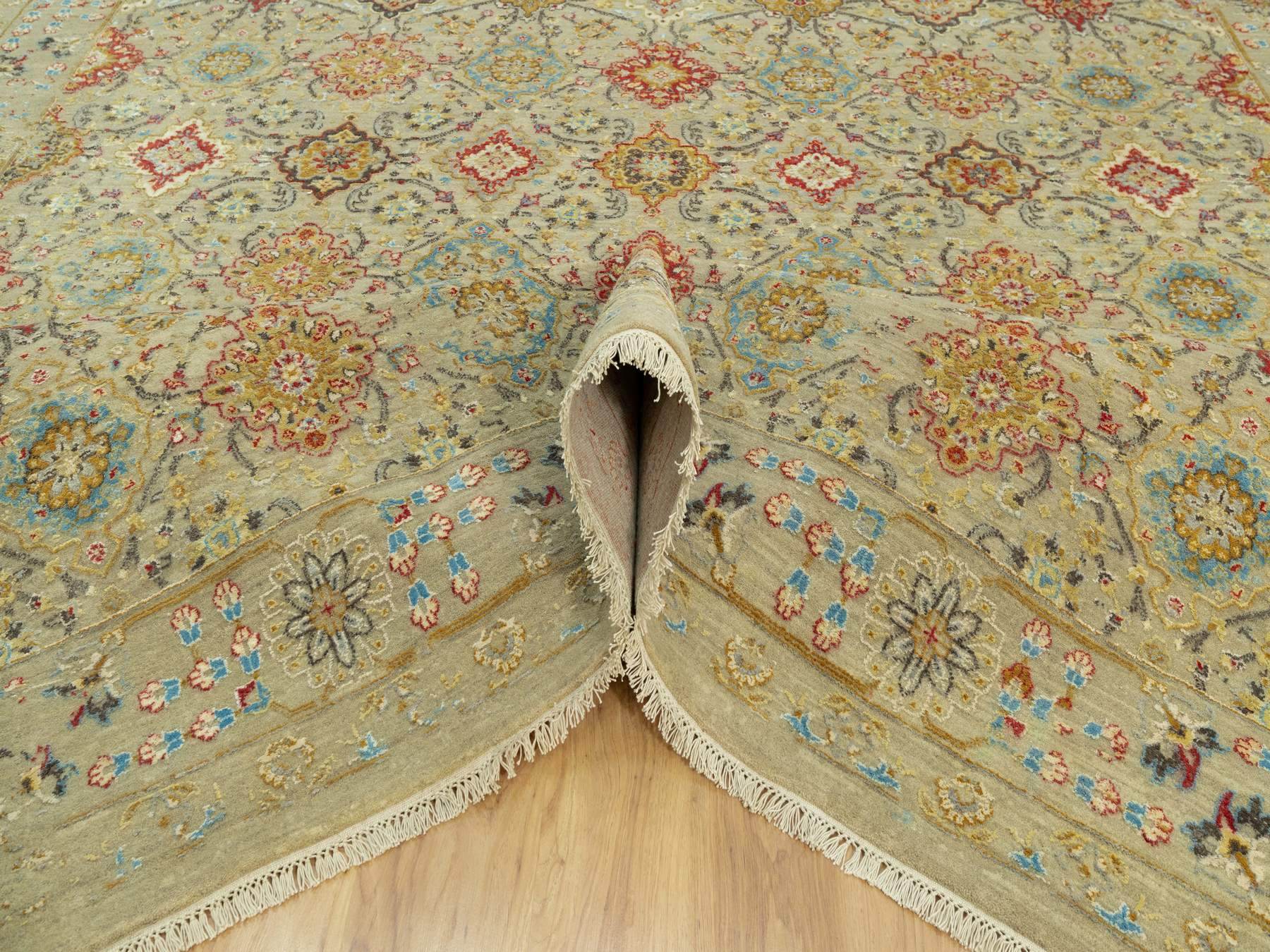 Transitional hand-knotted wool/silk rug in Beige, 10'3" x 13'10", SKU O090535