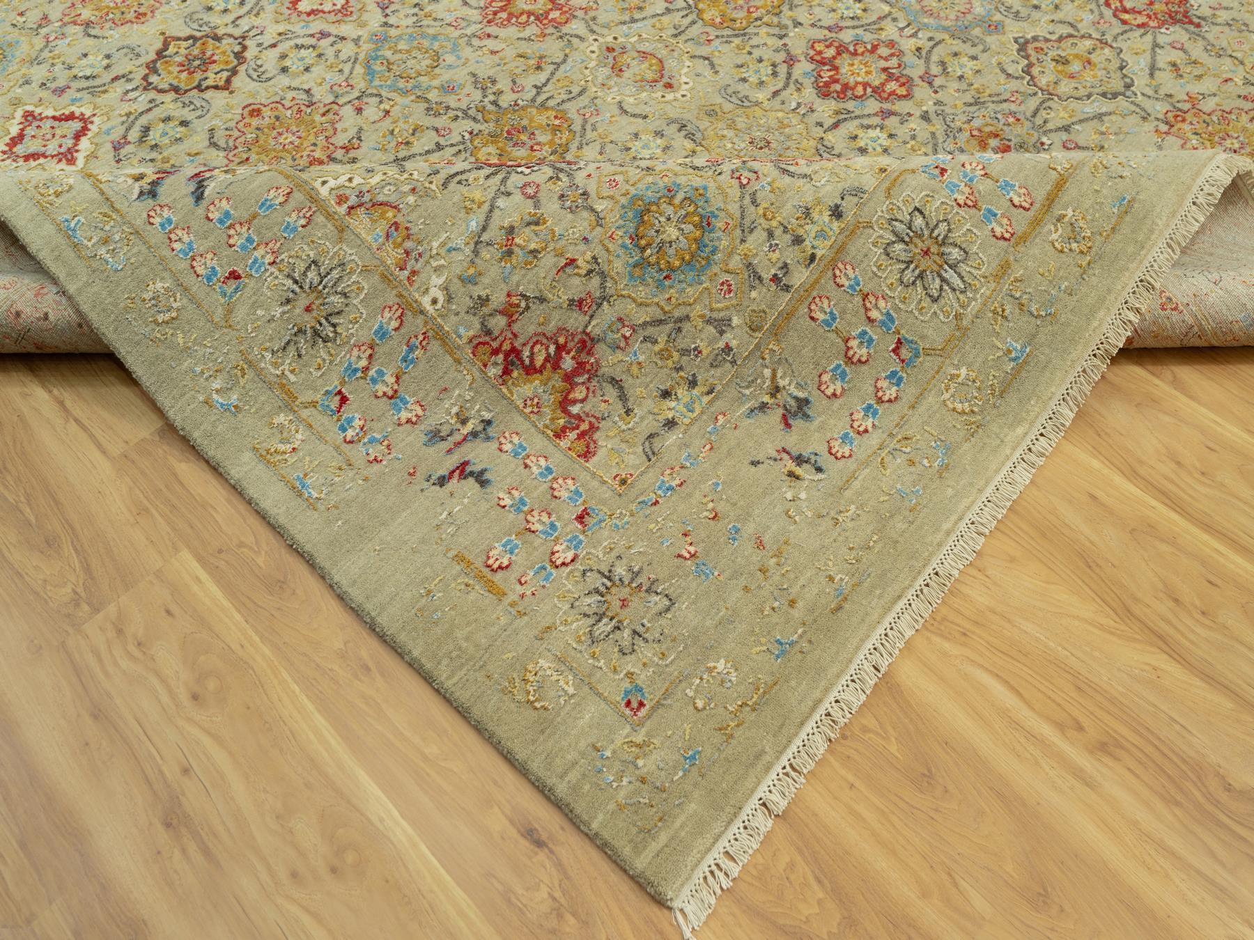 Transitional hand-knotted wool/silk rug in Beige, 10'3" x 13'10", SKU O090535