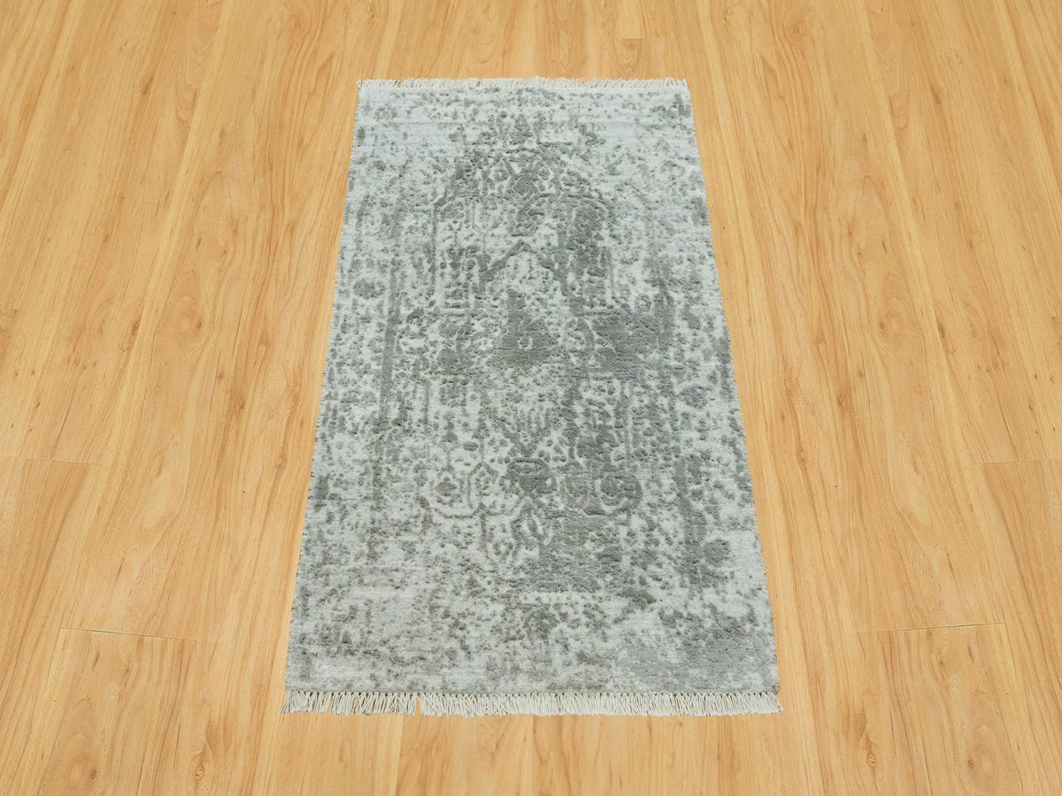 Transitional hand-knotted wool/silk rug in Gray, 1'11" x 3'2", SKU O090537