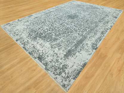 Grey 12'1" x 18'0" Transitional Hand knotted Wool/Silk Rug - Sku: O090546