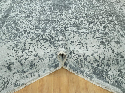 Grey 12'1" x 18'0" Transitional Hand knotted Wool/Silk Rug - Sku: O090546