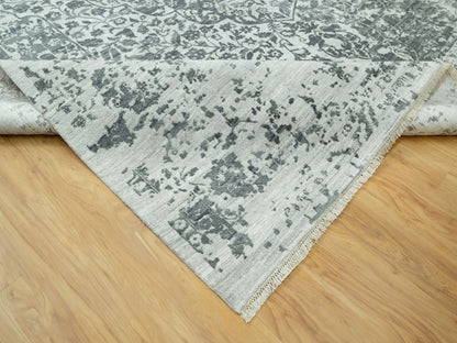 Grey 12'1" x 18'0" Transitional Hand knotted Wool/Silk Rug - Sku: O090546
