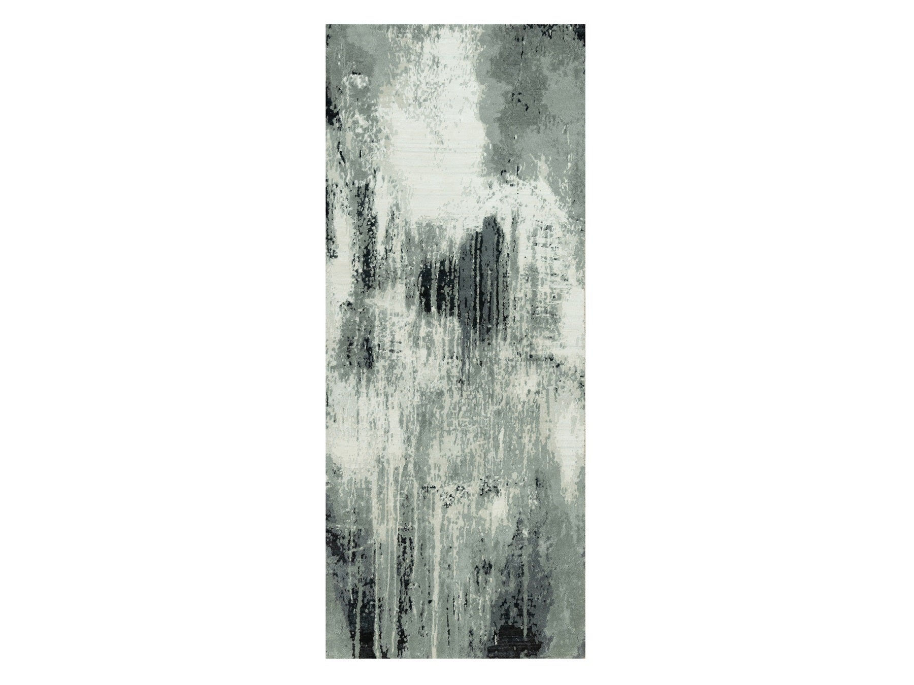 Black 4'0" x 10'0" Modern / Contemporary Hand knotted Wool/Silk Rug - Sku: O090547