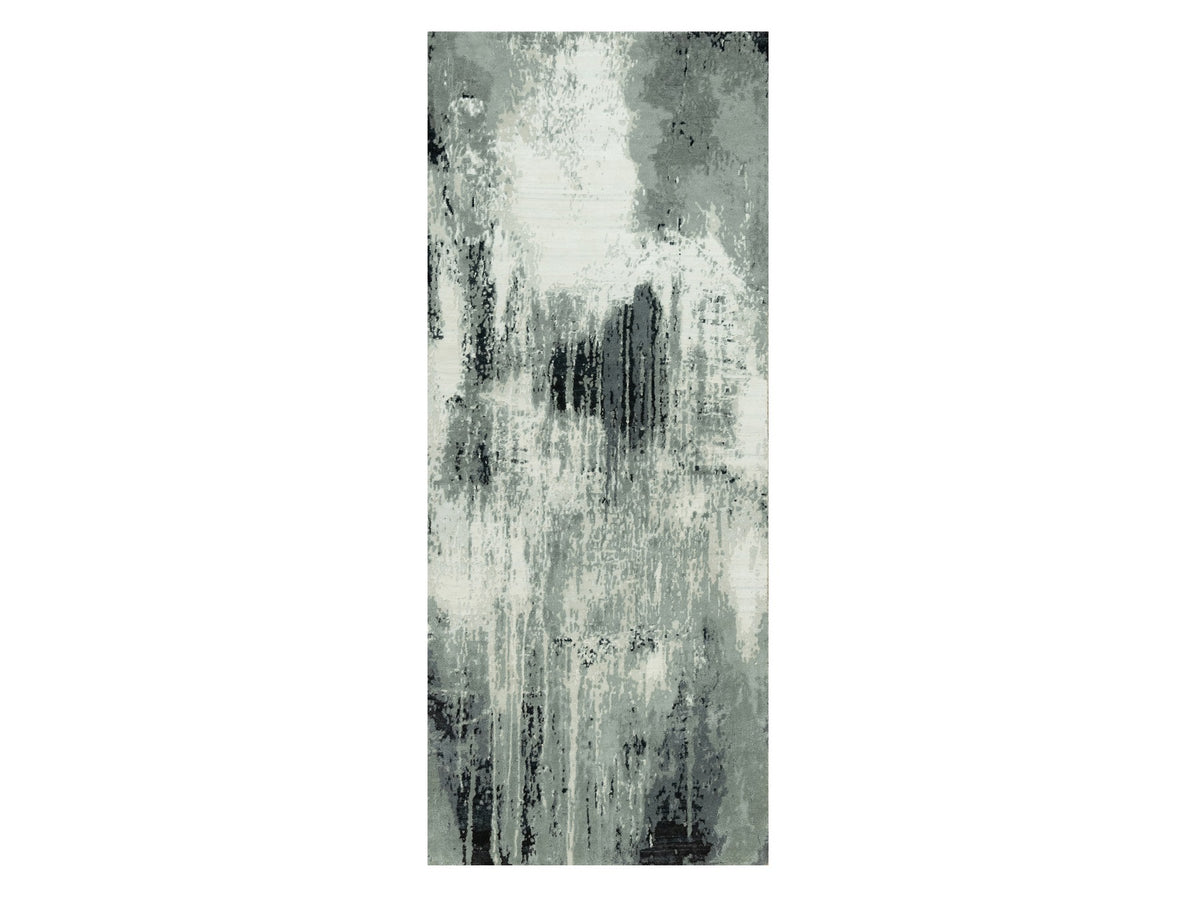 Modern / Contemporary hand-knotted wool/silk runner in Black, 4'0" x 10'0", SKU O090547