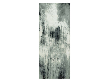 Modern / Contemporary hand-knotted wool/silk runner in Black, 4'0" x 10'0", SKU O090547