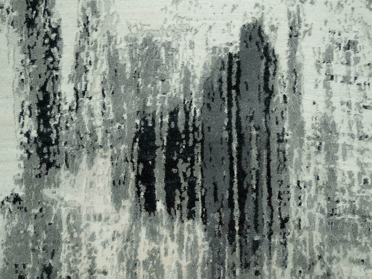 Modern / Contemporary hand-knotted wool/silk runner in Black, 4'0" x 10'0", SKU O090547